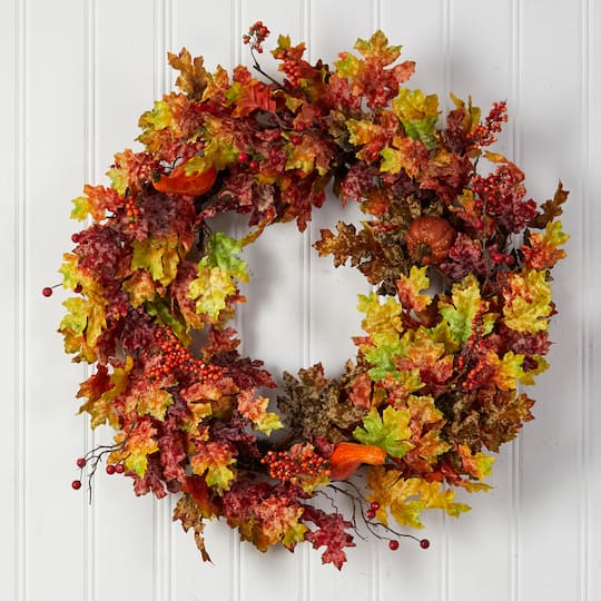 32" Oak Leaf, Berries & Pumpkin Artificial Autumn Wreath
